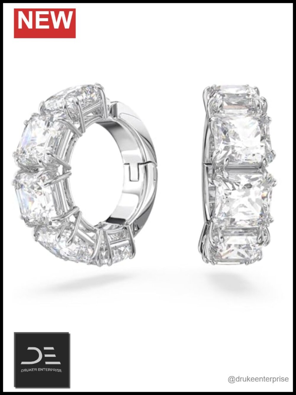 Swarovski Crystal Clip Earrings, Square Cut, Rhodium Style, Alloy, Women's
